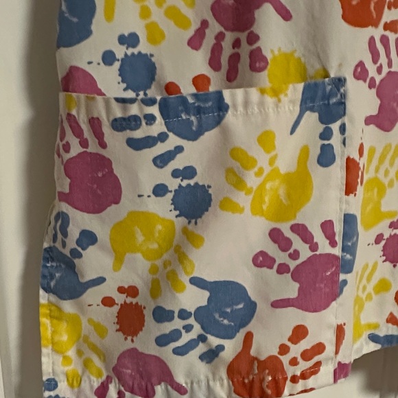 Colorful Handprint Print V-Neck Scrub Top - Picture 3 of 6